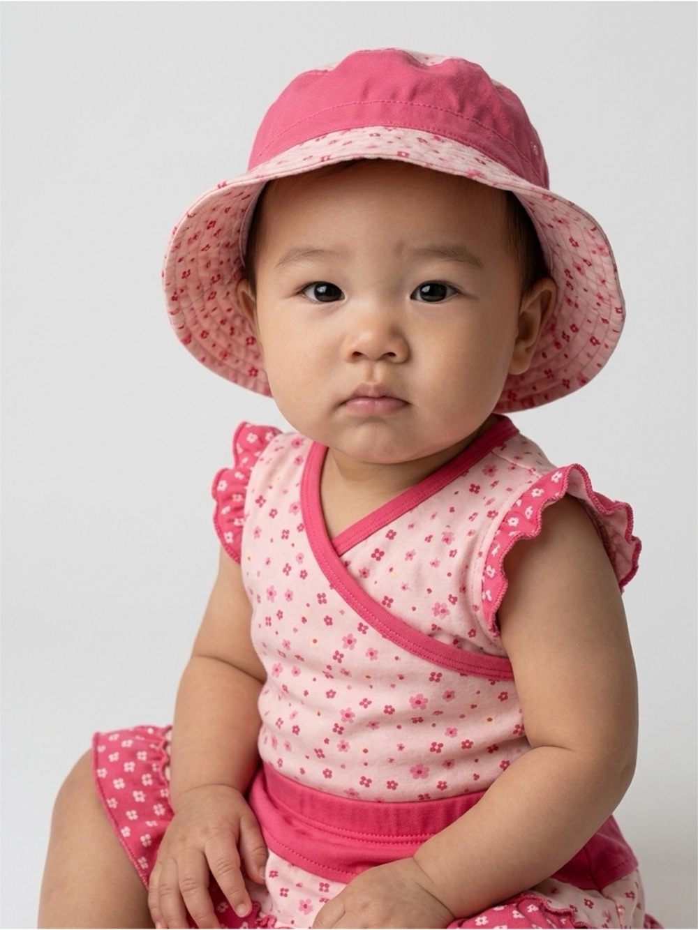 Fisher-Price White and Pink Floral Two-Piece Set with Hat